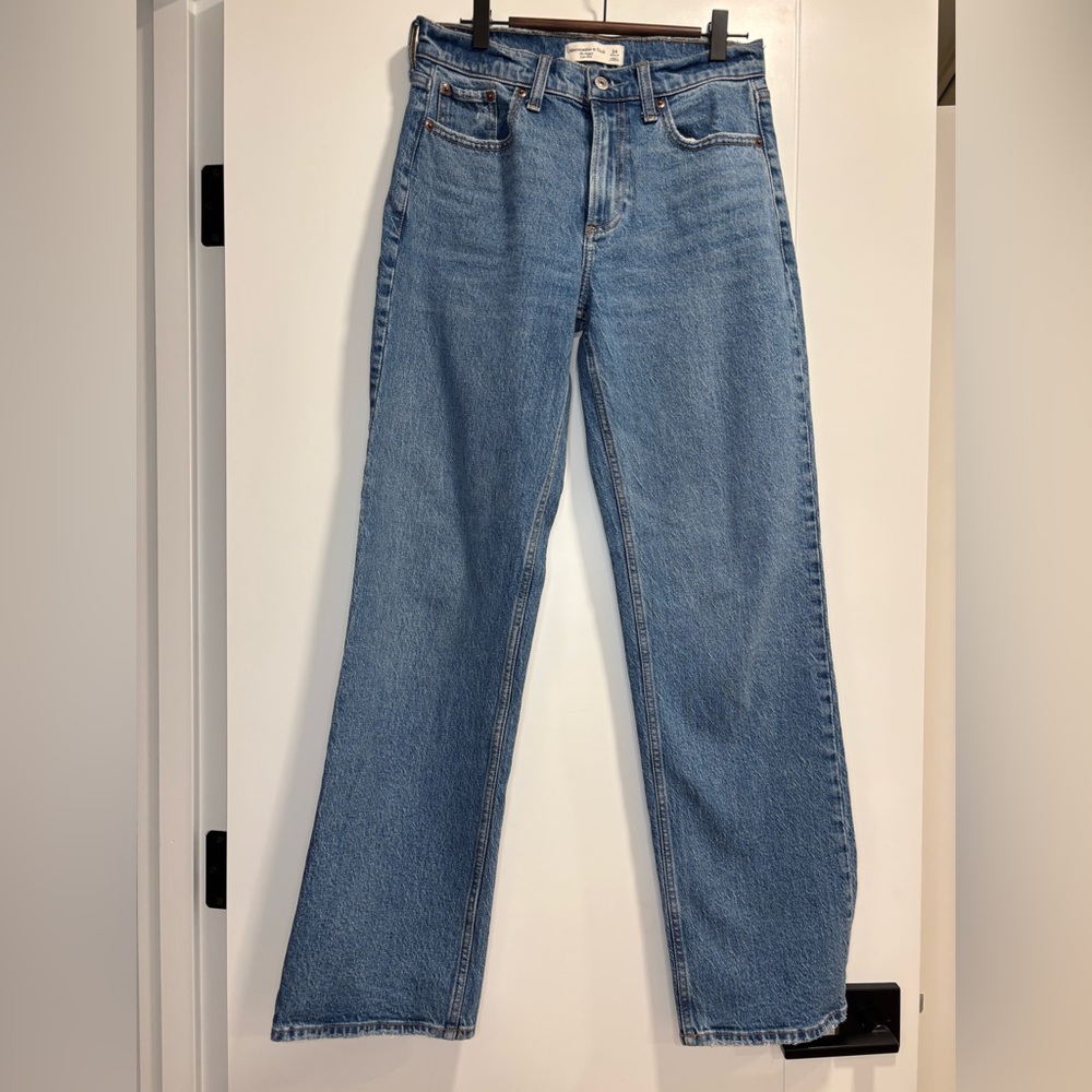 abercrombie & fitch blue low rise baggy jeans